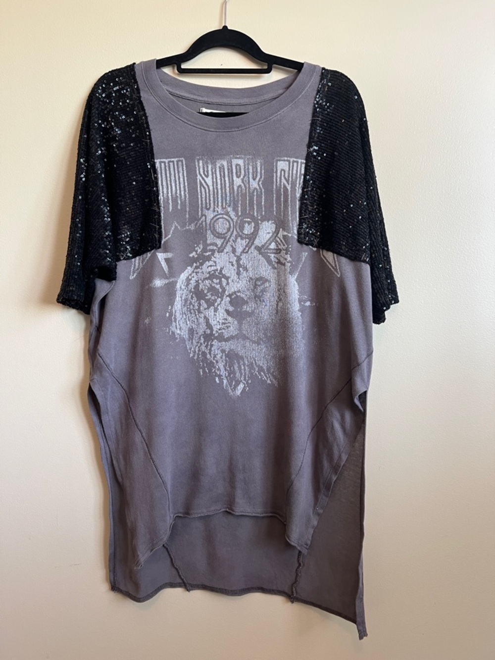 We the free by Free people grey oversized Small black sequence sleeve shirt